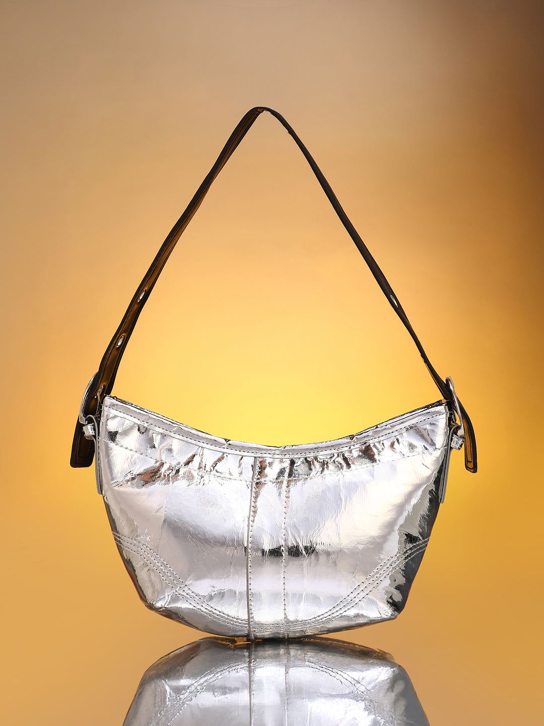 The Crescent Sling Bag - Metallic Silver-Sling Bag