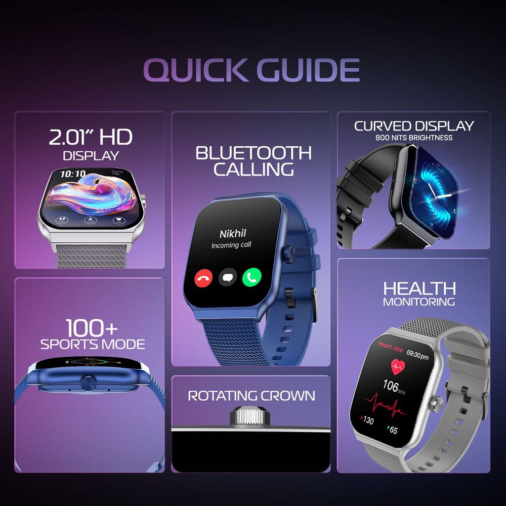 CELLECOR E3 Rise 2.01" HD Curved Display Smart Watch, Bluetooth Calling, 100+ Watch Faces, 100+ Sports Modes, Health Suite, Voice Assistance (Blue)