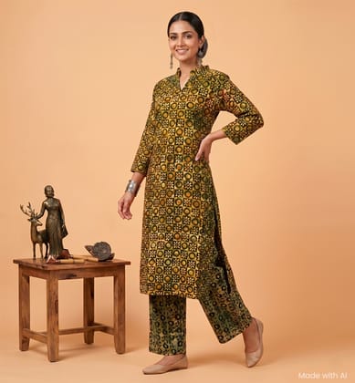 Handcrafted Batik Printed Cotton Kurta Palazzo Set Handcrafted Batik Printed Cotton Kurta Palazzo Set