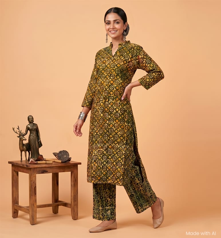 Handcrafted Batik Printed Cotton Kurta Palazzo Set