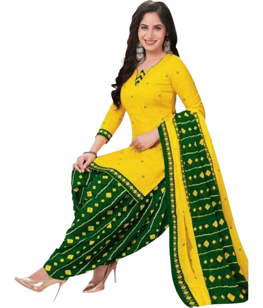 THE PRIVATE LABLE Unstitched Crepe Printed Dress Material - Yellow ( Pack of 1 )