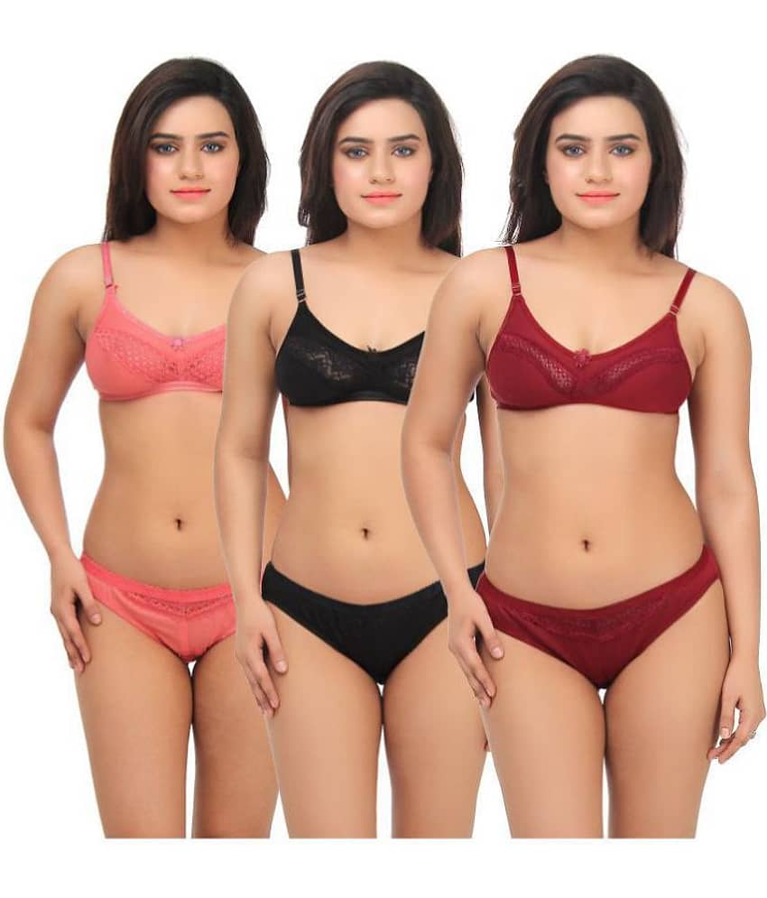 TCG Pack of 3 Cotton Lycra Women's Bra & Panty Set ( Multi Color )