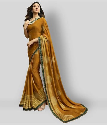 Gazal Fashions Chiffon Printed Saree With Unstitched Blouse Piece ( Brown )