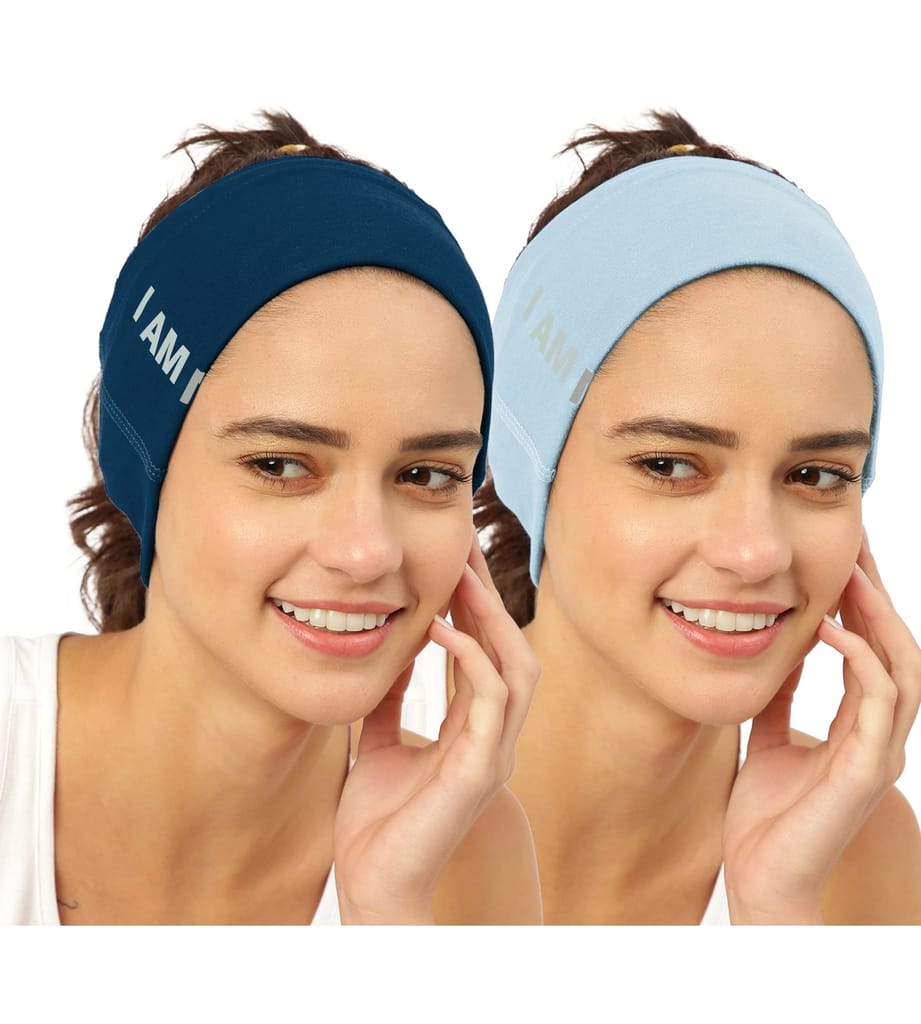 FREECULTR Unisex Bamboo Bandana, Anti Microbial Super Soft & Comfort Fit, Breathable Multipurpose Headband, Face Mask for Dust Protection and Sun - Size Printed Pack of 2-Sapphire Blue, Chalk Blue