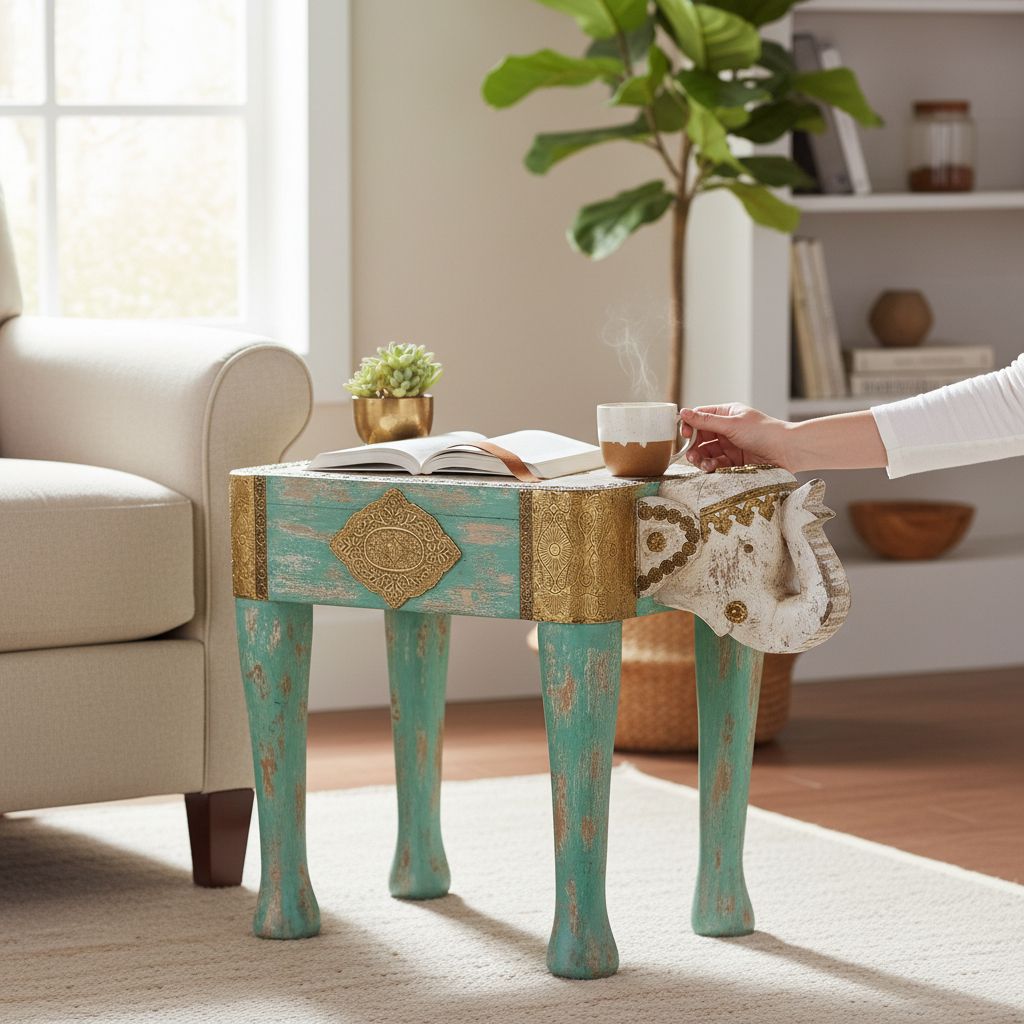 Wooden Antique Look Side Elephant Coffee Table