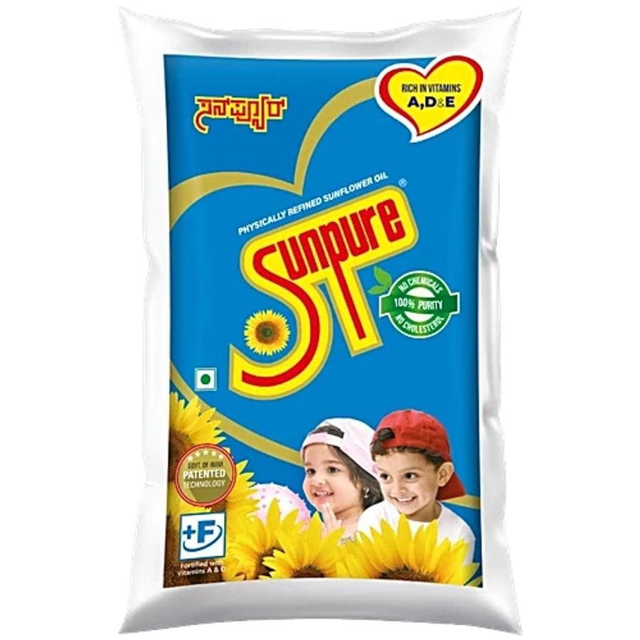 Sunpure Refined Sunflower Oil, 1 L Pouch - 1000 mL - 1000 mL - One pouch