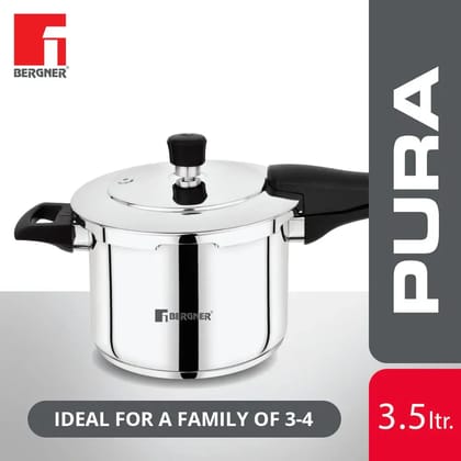 Bergner Pura Stainless Steel Outer Lid Pressure Cooker | Gas & Induction Compatible | Silver
