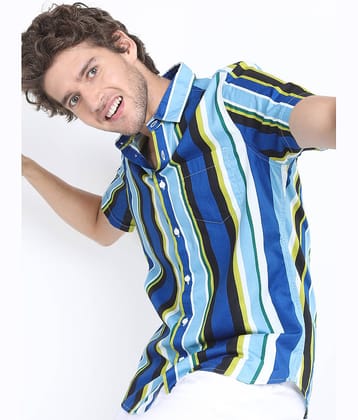 Ketch 100% Cotton Regular Fit Striped Half Sleeves Men's Casual Shirt - Navy Blue ( Pack of 1 )