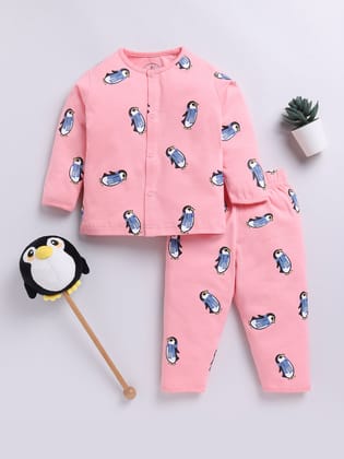 Pink Penguin Full sleeve Night Suit-3-6 m