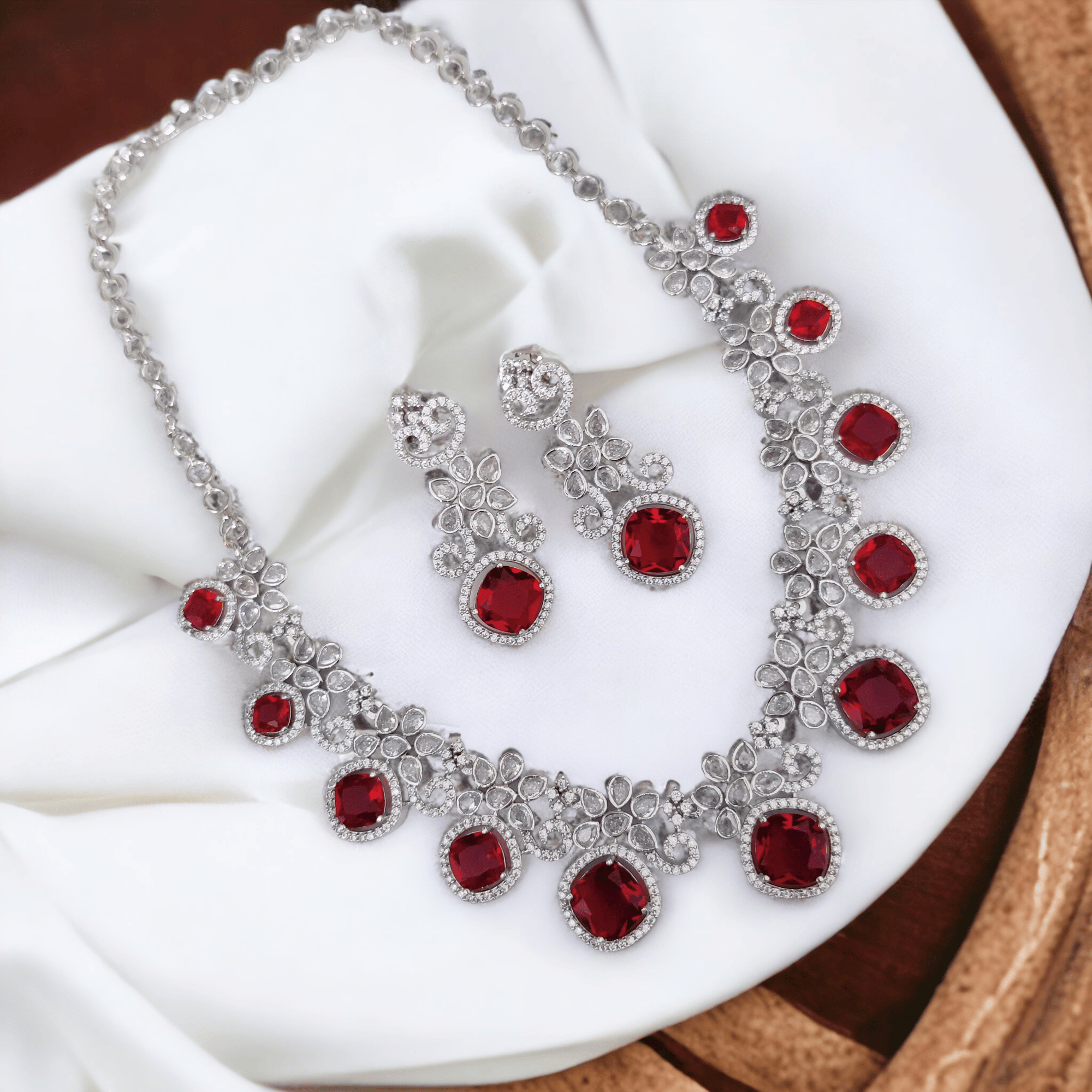 Crystal Red Charm Necklace-Crystal Red / Rhodium