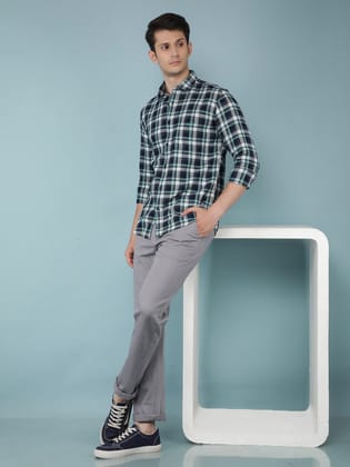 Blue Checkered 100% Cotton Shirt-L / Blue