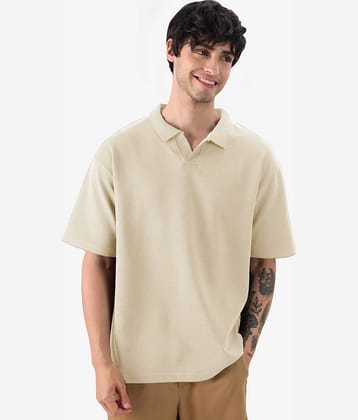 Eyebogler Men Cotton Blend Oversized Fit Solid Polo T Shirt ( Beige )