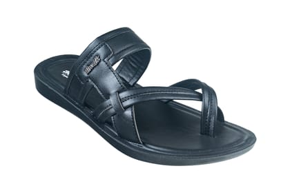 Aerowalk Gents Black Chappal PU-Black/D. Grey / 6