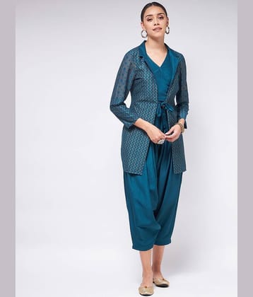 Pannkh Women Printed Top With Trousers Co-Ord Set ( Blue )