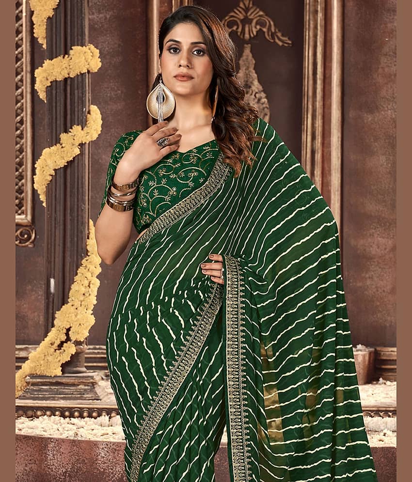 Samah Chiffon Striped Regular Saree With Unstitched Blouse Piece ( Multicolor 5 )