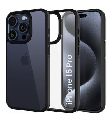 Ice Crystal Series Hybrid Transparent PC Military Grade TPU Back Cover for Apple iPhone 15 Pro, 6.1 inch, Black