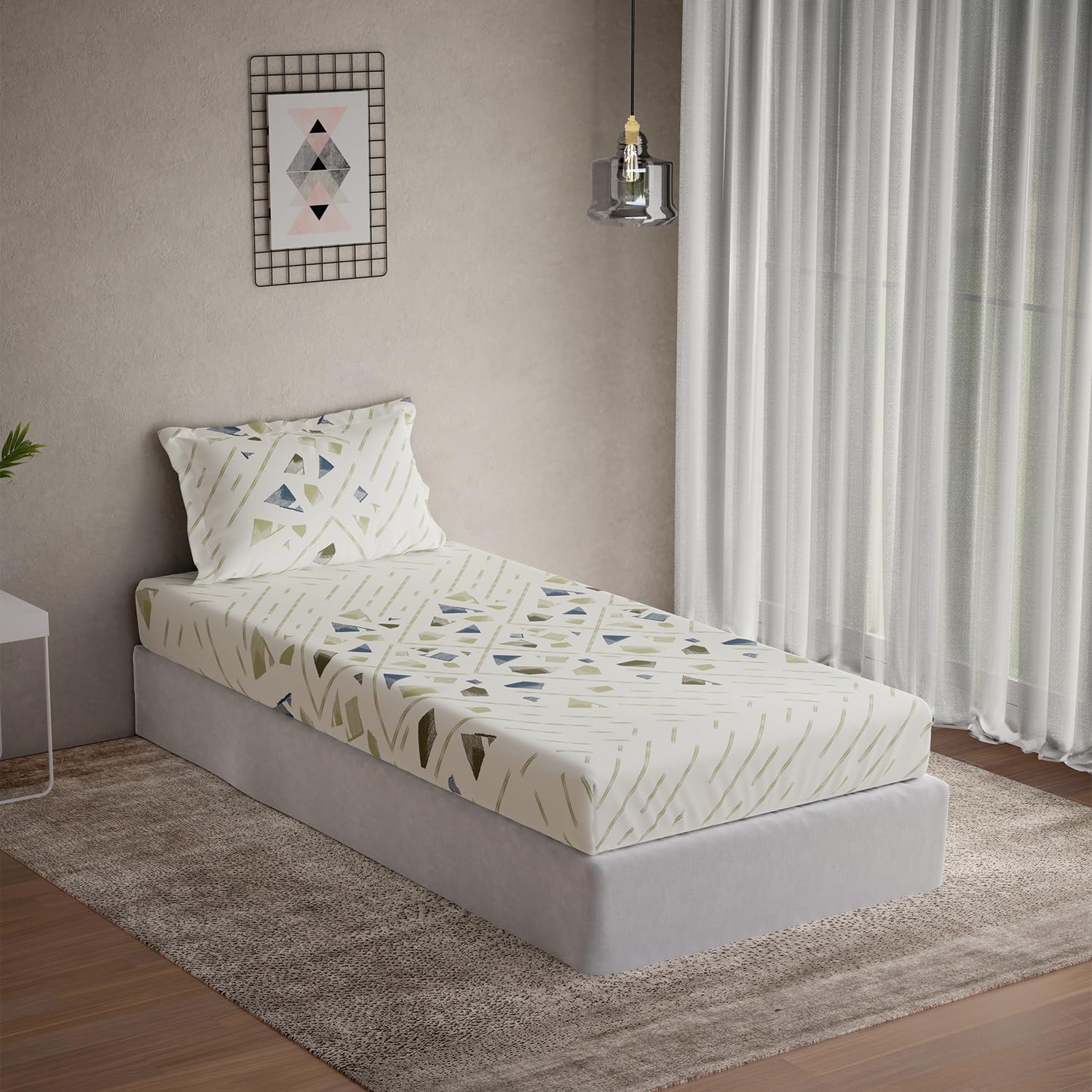 DDECOR - Vega Collection 100% Cotton Contemporary Pattern 144TC Single Bedsheet|152 CM X 224 CM| - Green