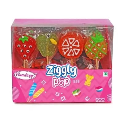 CANDZEY ZIGGLY JELLY LOLLY POP 15g X 24 Pc Box (MIX FRUIT FLAVOURS - ASSORTED COLOURS)