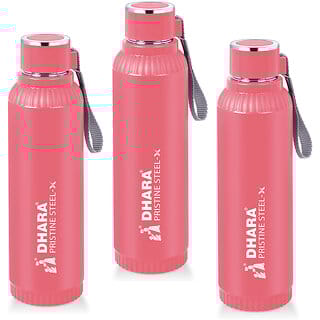 Quench 900 Inner Steel and Outer Plastic Water Bottle, 700ml, Pink   BPA Free  Leak Proof  Office Bottle (set of 3)