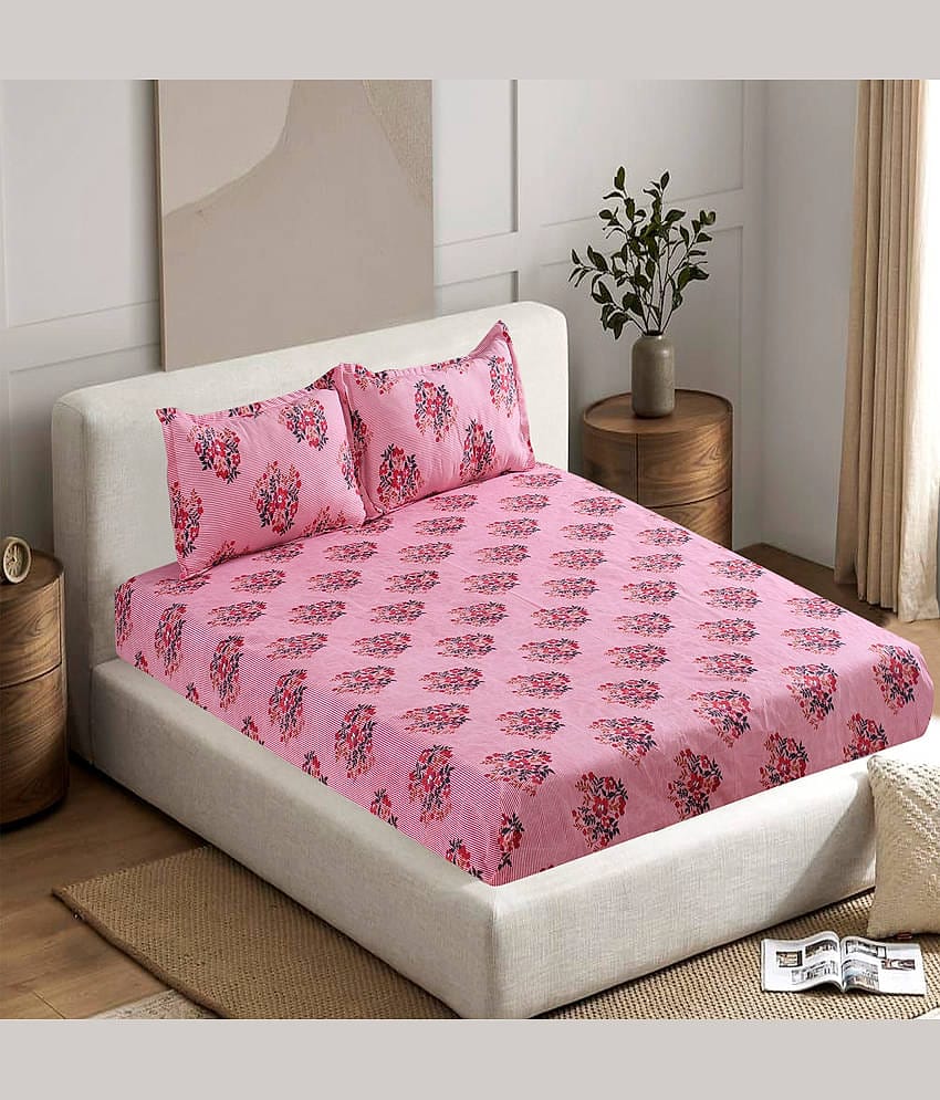 Valtellina Poly Cotton 1 Double Bedsheet with 2 Pillow Covers ( Pink )