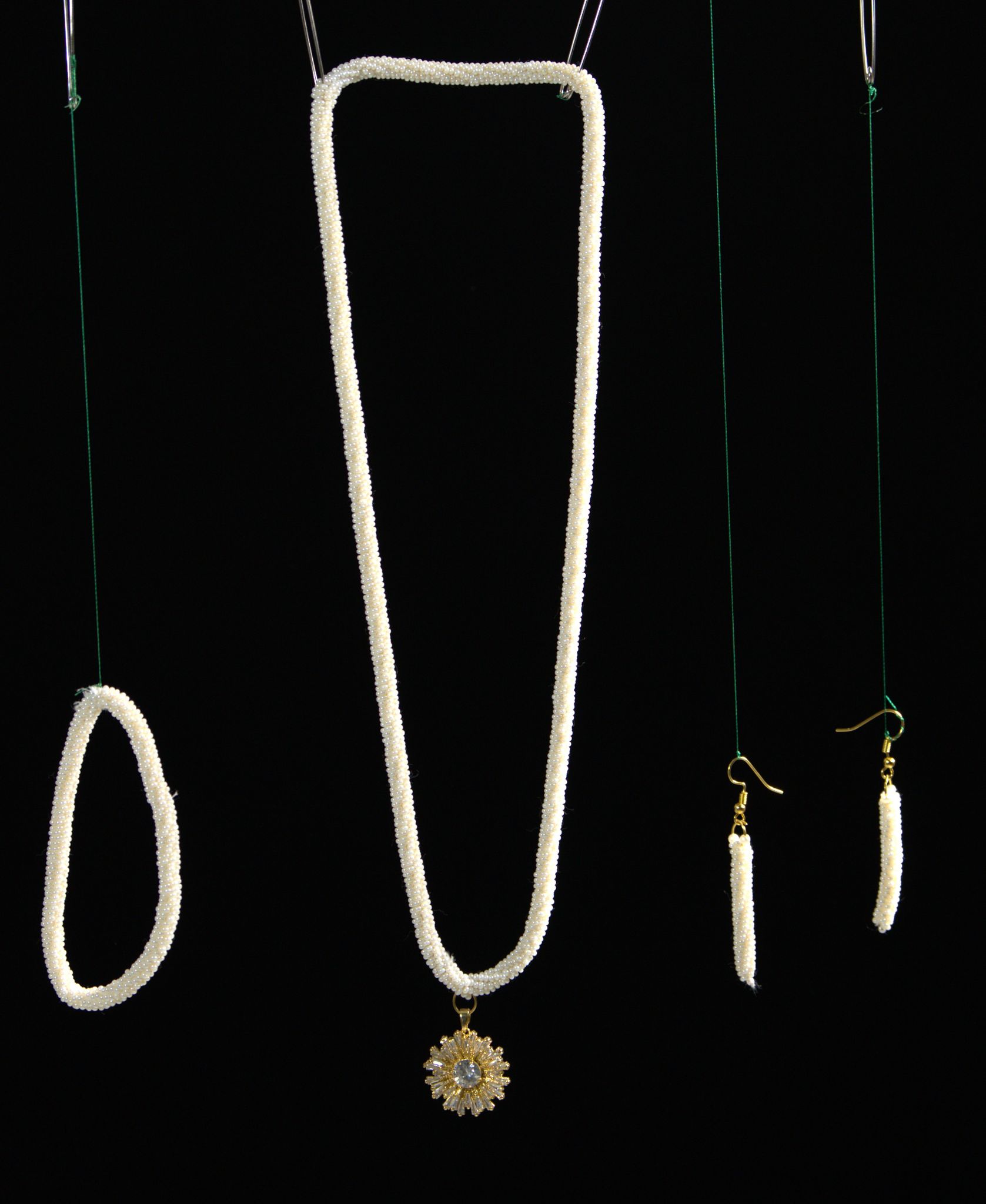 White Beaded Jewelry Set | Handmade Necklace, Bracelet & Earrings | 3-Piece Elegant Design