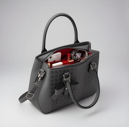 DARSHANS Women's PU Leather Solid Shoulder Zipper Handbag (Grey)-PID65129 DARSHANS Women's PU Leather Solid Shoulder Zipper Handbag (Grey)-PID65129