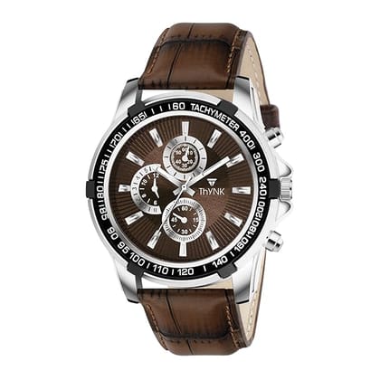 Thynk Stylish Men's Analog Watch with Brown Colour Round Dial | Leather Strap Thynk Stylish Men's Analog Watch with Brown Colour Round Dial | Leather Strap