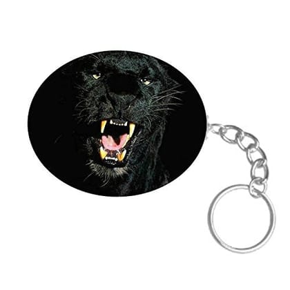 ShopTwiz Black Leopard Printed Wooden (Oval Shape) Keyring