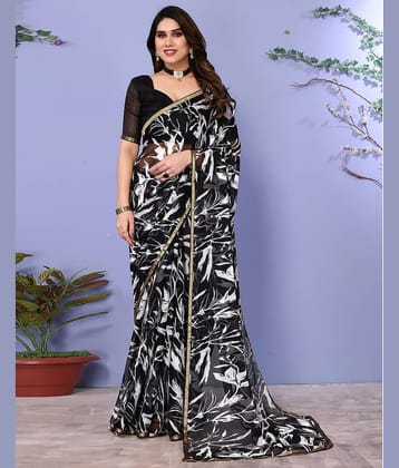 Samah Chiffon Printed Saree With Unstitched Blouse Piece ( Charcoal )