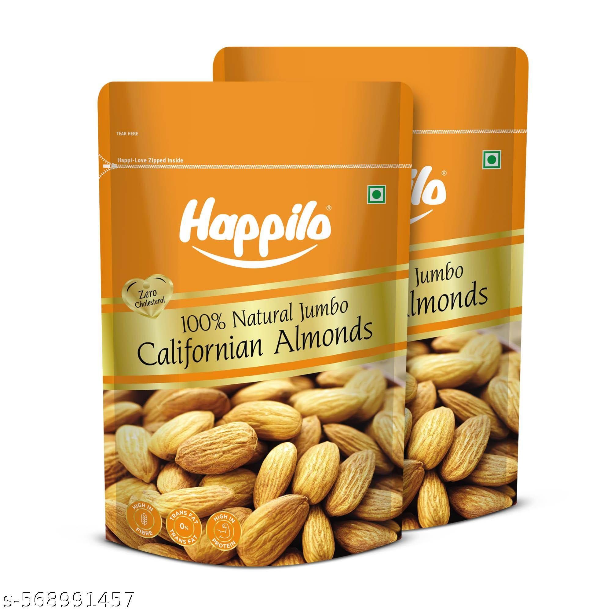 Happilo 100% Natural Jumbo Californian Almonds 400g each (Pack of 2)