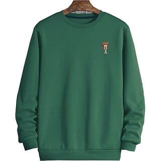 Fashlook Solid Round Neck Wool Blend Casual Green Full Sleeve T-Shirt For Mens