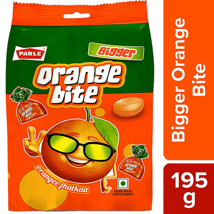 Parle Bigger Orange Bite Candy - Sugar Boiled, Sweet & Tangy, 195 G