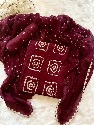 Cotton Satin Kutch Hand Crafted Bandhani Material (Unstitched)