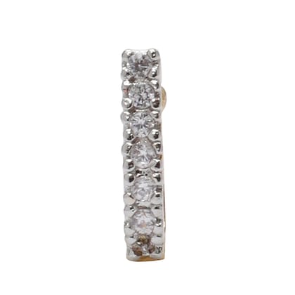 AD CZ Line Pressing Two Tone Nose Pin (1 CM)-White / Gold Silver / Free Size