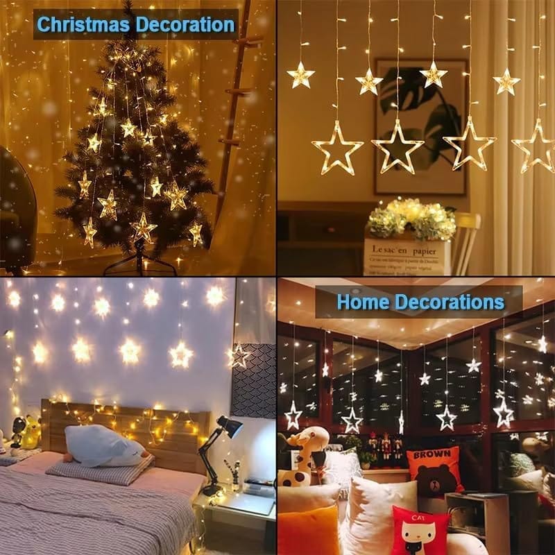 Star Curtain LED String Lights 8 Flash Modes, Warm White Copper Wire Fairy Lights for Window, Wall, Garden, Diwali, Christmas, Wedding & Home Decoration (3 Meter)