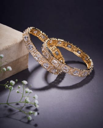 Alluring Party Wear Gold Bangles (Pack of 2) White-White / Gold Plated / 2.6