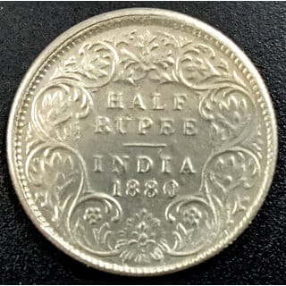 British India 1880 Silver Half Rupee Coin of Victoria Extremely Rare Coin