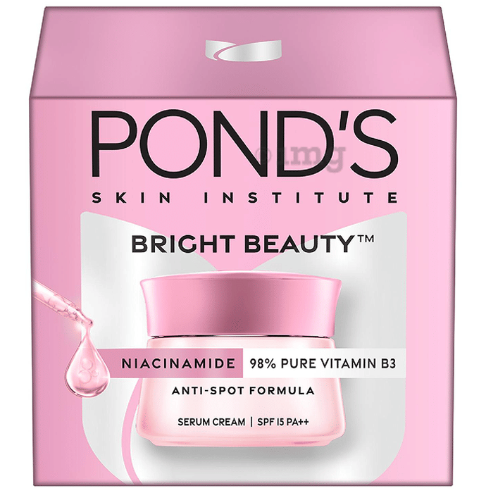 POND'S Bright Beauty Day Cream 35 g, Non-Oily, Mattifying Daily Face Moisturizer, SPF 15 - With Niacinamide to Lighten Dark Spots for Glowing Skin