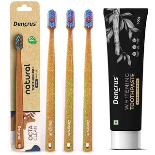 DENCRUS Charcoal Toothpaste And Octa Clean Bamboo Toothbrush (Pack of 3) Combo, Charcoal Oral Care Combo
