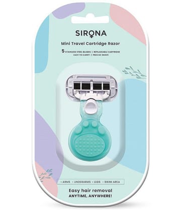 Sirona 5 Blade Mini Travel Cartridge Hair Removal Razor for Women with Aloe Vera & Vitamin E Lubrication