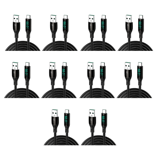 Walta Elite Real Plus Pro Advance USB to Type-C Fast Charging Digital Display Cable Charge , Black (Pack of 10)