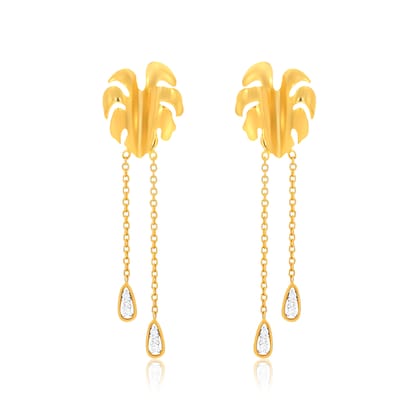 Senco Gold Chic Leaf Gleam Diamond Drop Earrings (3.2 gram / 0.18 Ct / HI-SI / 14K Yellow Gold)