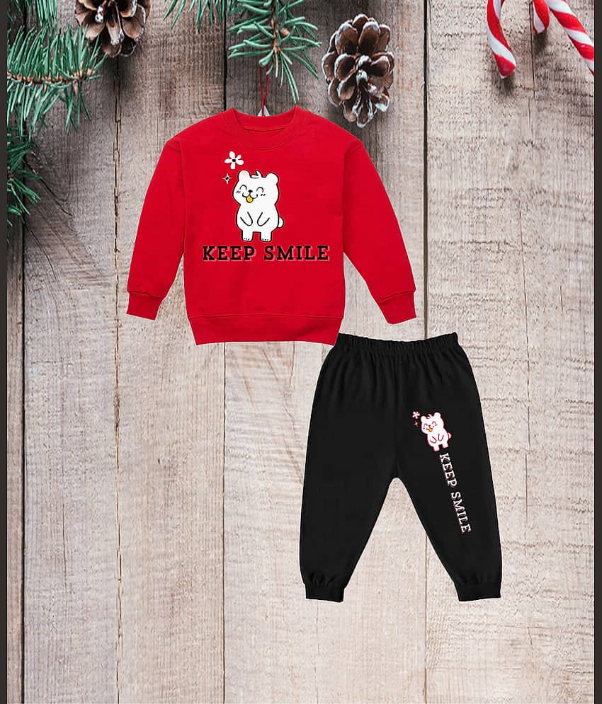 RBF84 Pack of 1 Boys Fleece Sweatshirt & Trackpant Set ( Red )