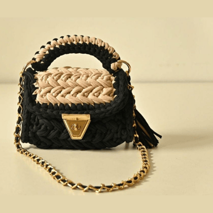 Crochet Handmade Sling Bag-Black