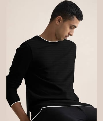The Dry State Cotton Slim Fit Striped Full Sleeves Men's Round T-Shirt - Black ( Pack of 1 )