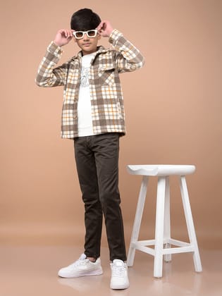 Brown Checked Shacket-9-10Y / Brown