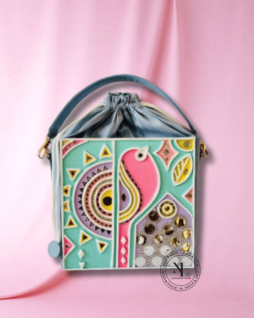 Pastel Peacock Lippan Art Potli Handcrafted Sling Bag