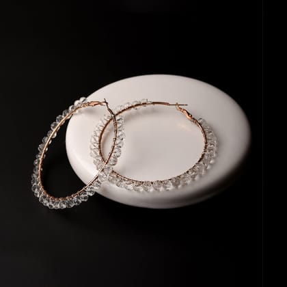 Crystal Beaded Large Hoops Earrings-White