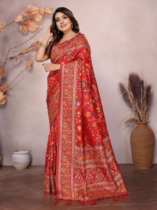 Red Soft Silk Meenakari Weaving Work Pashmina Saree