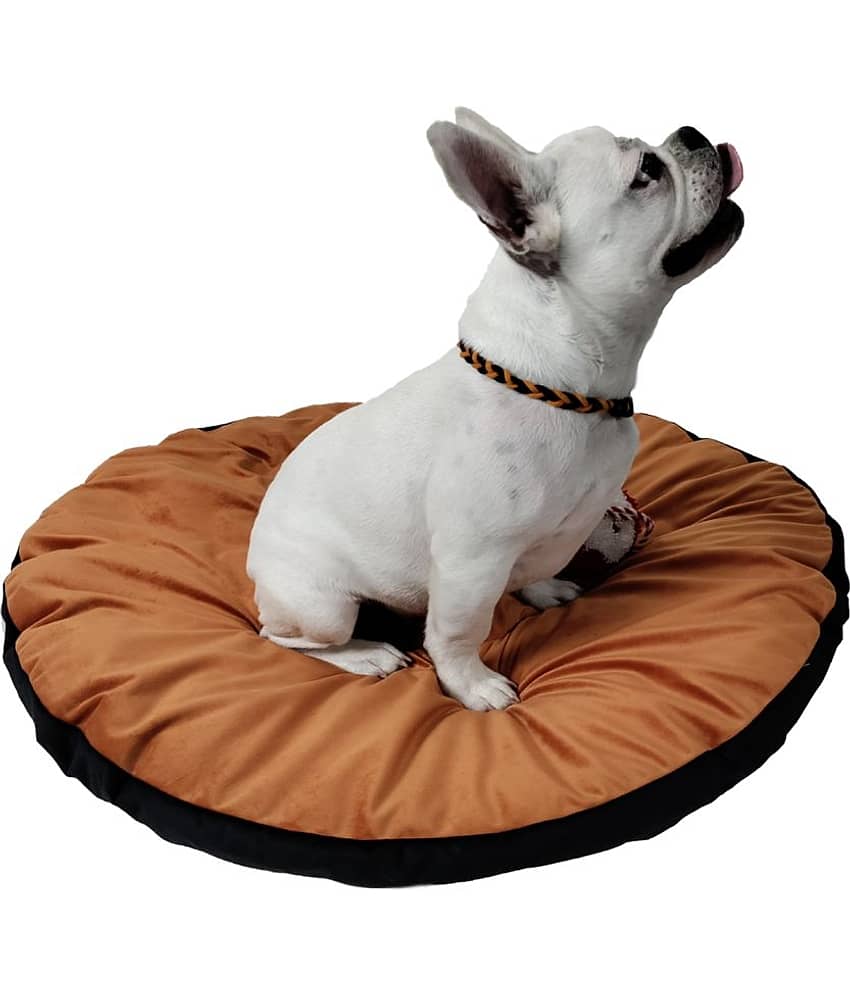 NUEVOS DOGGADIL Velvet Quilted Round Pet Bed Mattress | Foldable Padded Pet bed_ rust